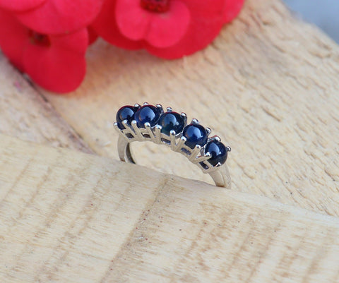 5 stone sapphire and silver ring