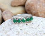 5 stone Emerald and silver ring