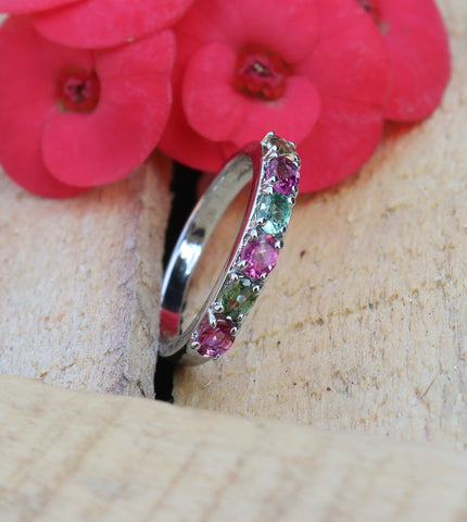 multicolour  4 stone silver  tourmaline ring