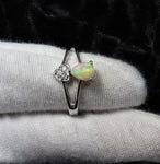 opal and diamond silver ring