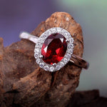 garnet and diamond halo ring